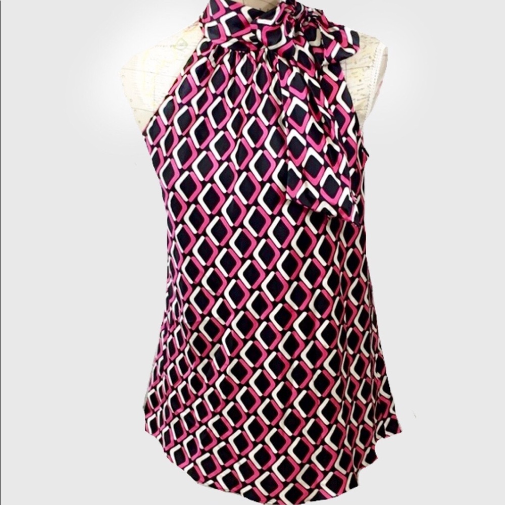 INC Silk sleeveless high neck bow tie top. Size 14